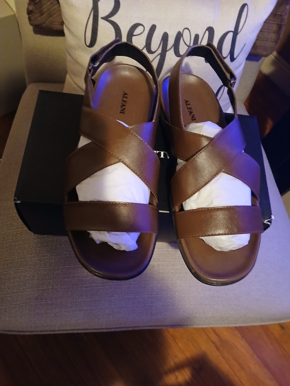 Alfani Kids Brown Cross-Strap Leather-Look Sandals